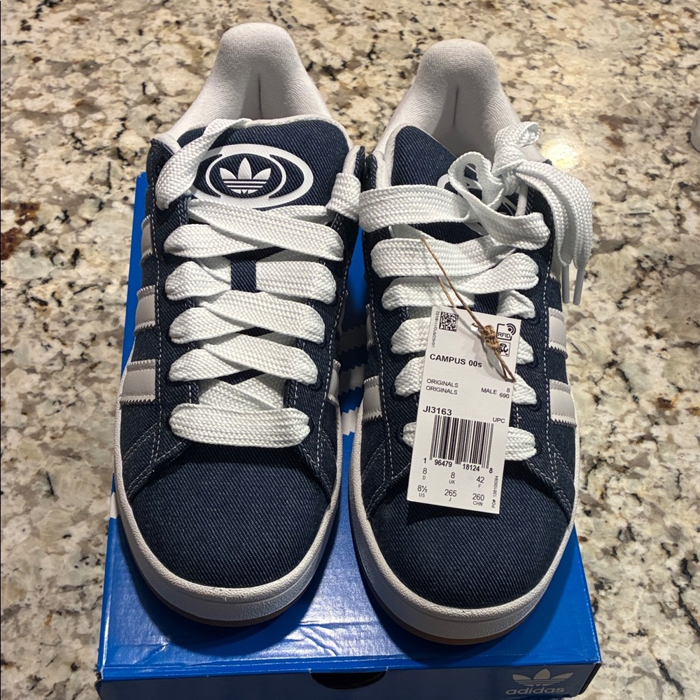 adidas Navy and White Denim Campus Sneakers